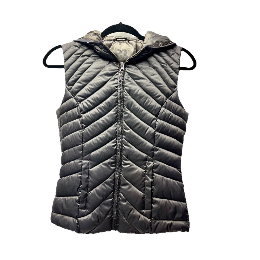 Be‎ by Blanc Noir XS Charcoal Down Puffer Vest Hooded Quilted Y2K Ski Layering